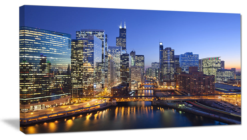 "Chicago River With Bridges at Sunset" Canvas Print60"x28", 1 Panel