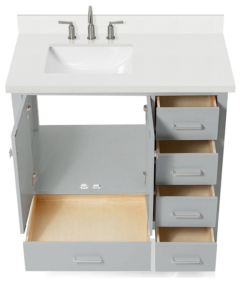 ARIEL Cambridge 43" Left Offset Rectangle Sink Gray Bathroom Vanity Quartz Top