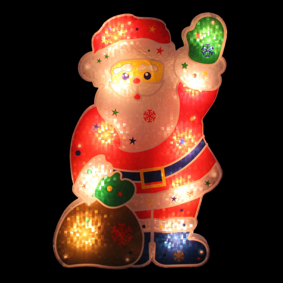 13" Holographic Lighted Santa Claus Christmas Window Silhouette
