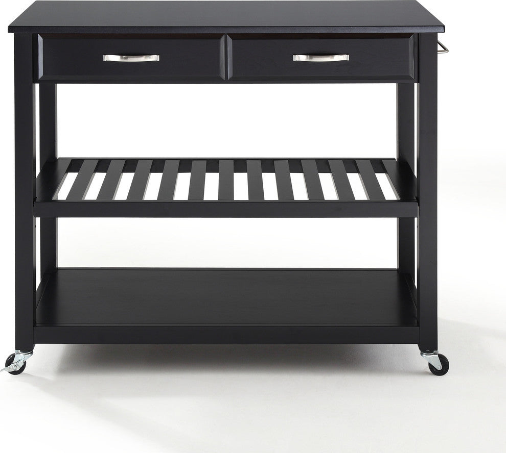Solid Black Granite Top Kitchen Cart, Island
