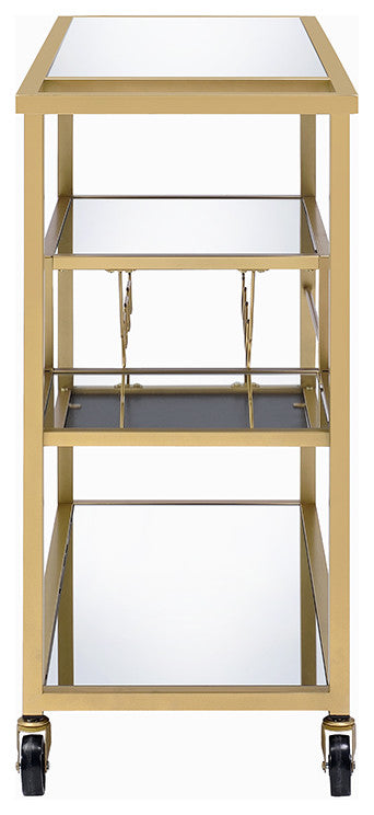 40" X 16" X 37" Gold And Clear Glass Serving Cart