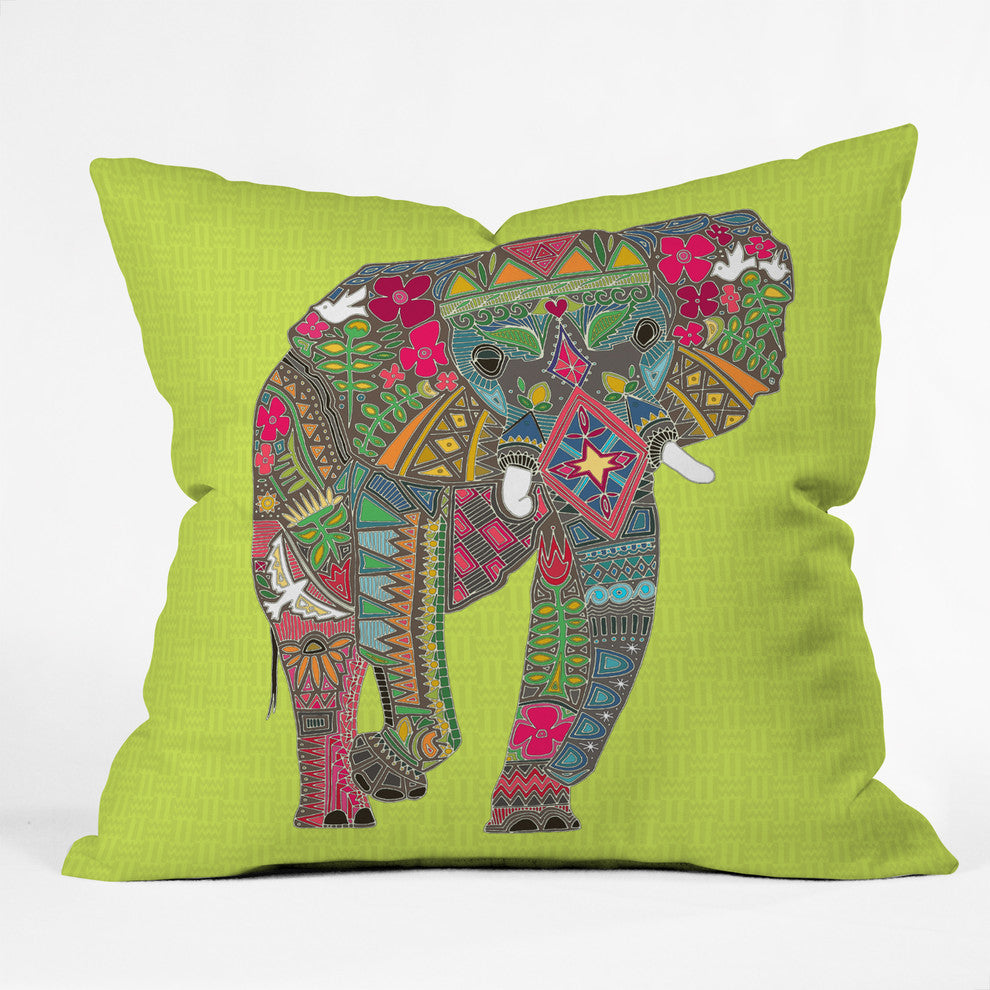 Deny Designs Sharon Turner Painted Elephant Chartreuse Outdoor Throw Pillow