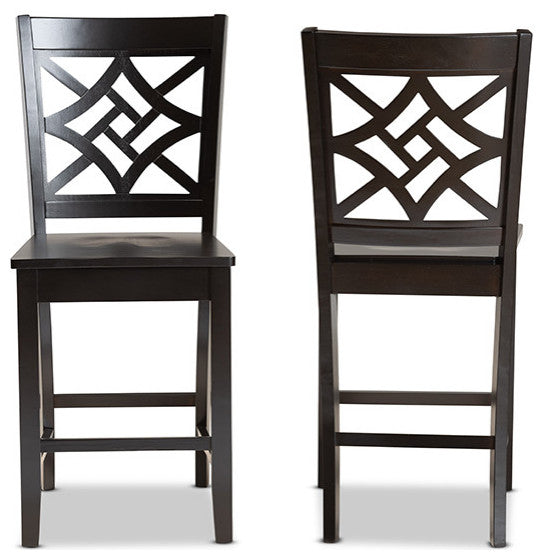 Isidro Transitional Dark Brown Finish Wood 2-Piece Counter Stool Set