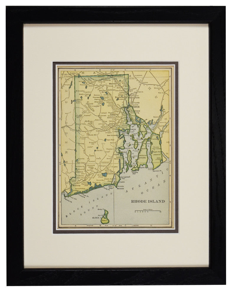 Vintage Rhode Island Map, Framed Original RI Map - Authentic 1920s