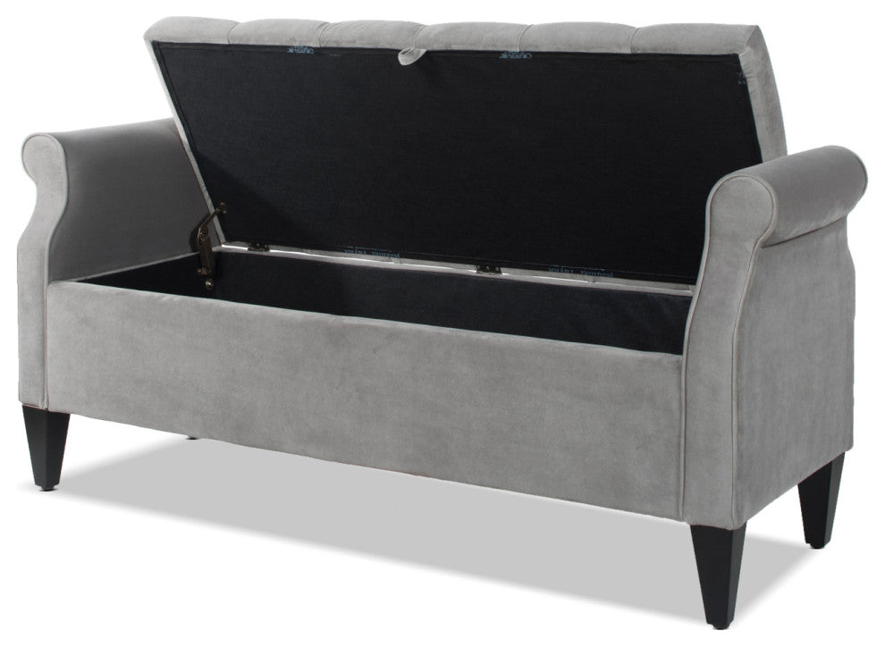 Jacqueline 58" Tufted Storage Bench, Opal Gray Velvet