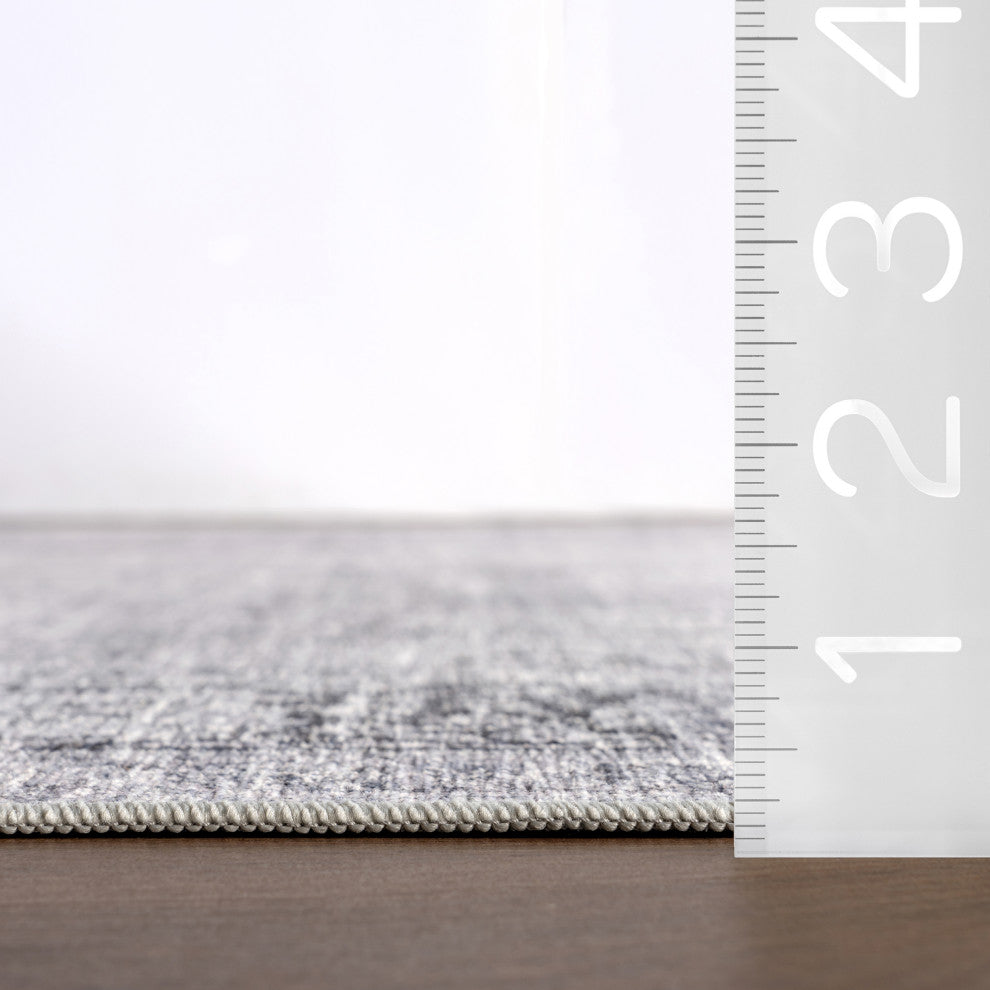 Bayberry Spill Proof Vintage Machine Washable Area Rug, Light Grey 9'x12'