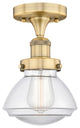Olean-1 Light 7" Semi-Flush Mount-Brushed Brass, Clear Glass Shade