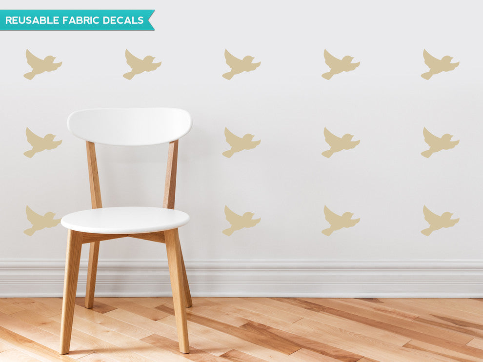 Birds Fabric Wall Decals, Set of 16 Birds, Beige