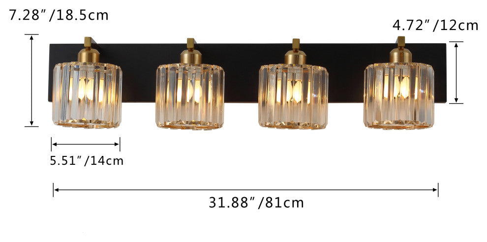 4-Lights Antique Unique Seeded Glass Shade Exquisite Wall Sconces Vanity Light