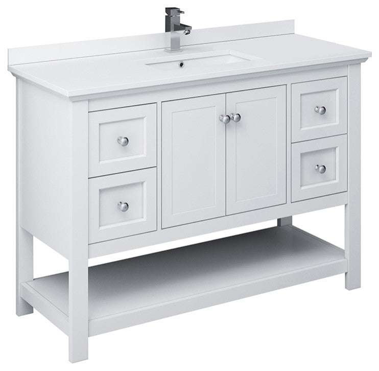 Manchester 48" Single Bathroom Vanity in White with Quartz Stone Top