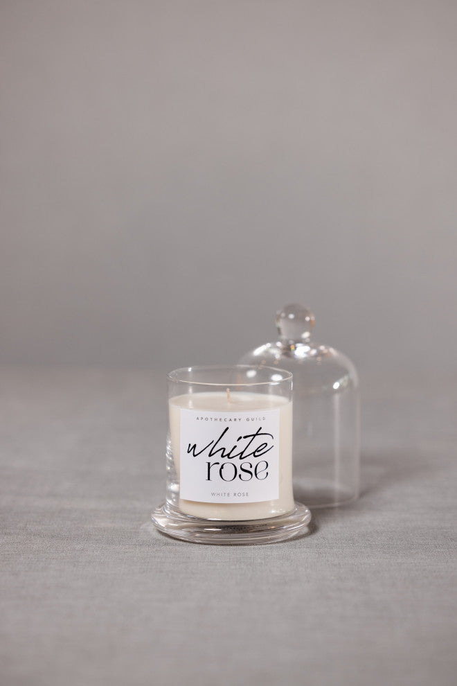 White Rose Scented Candle Jar With Glass Dome
