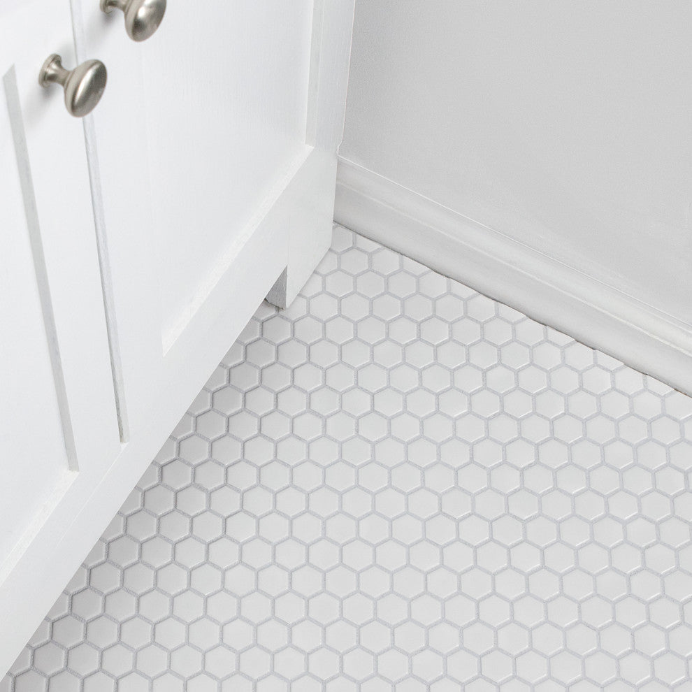 Metro 1" Hex Porcelain Mosaic Floor and Wall Tile, Glossy White