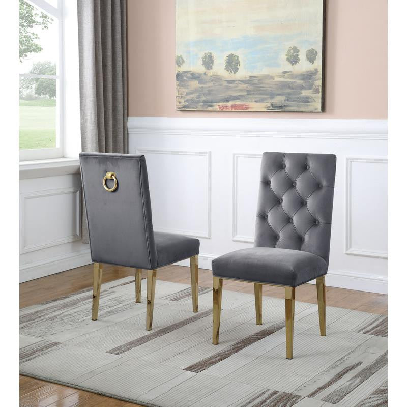 Velvet Tufted Side Chairs in Dark Gray with Gold Chrome Legs (Set of 2)