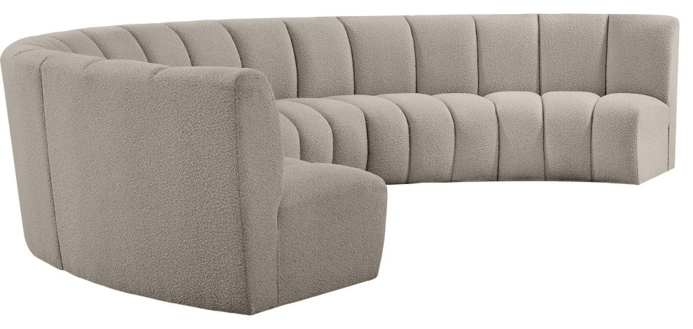 Infinity Black Boucle Fabric Upholstered Arc Shaped Modular Sectional, Brown, 6-Piece, Arc-Shaped