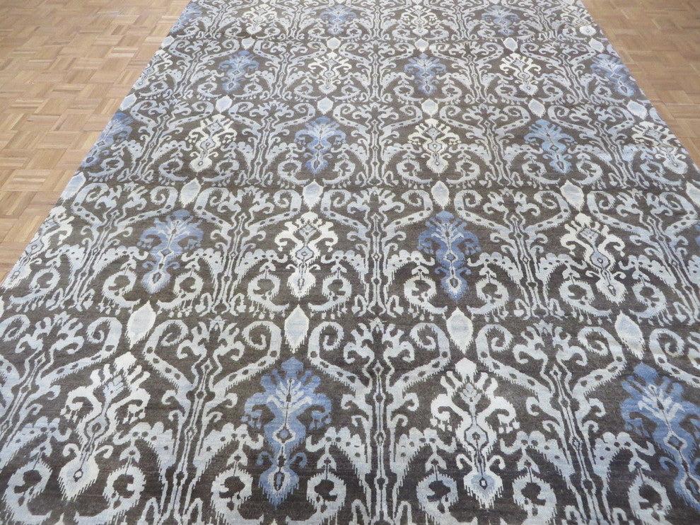 9x12 Handmade Chocolate Brown Ikat Peshawar Oriental Rug