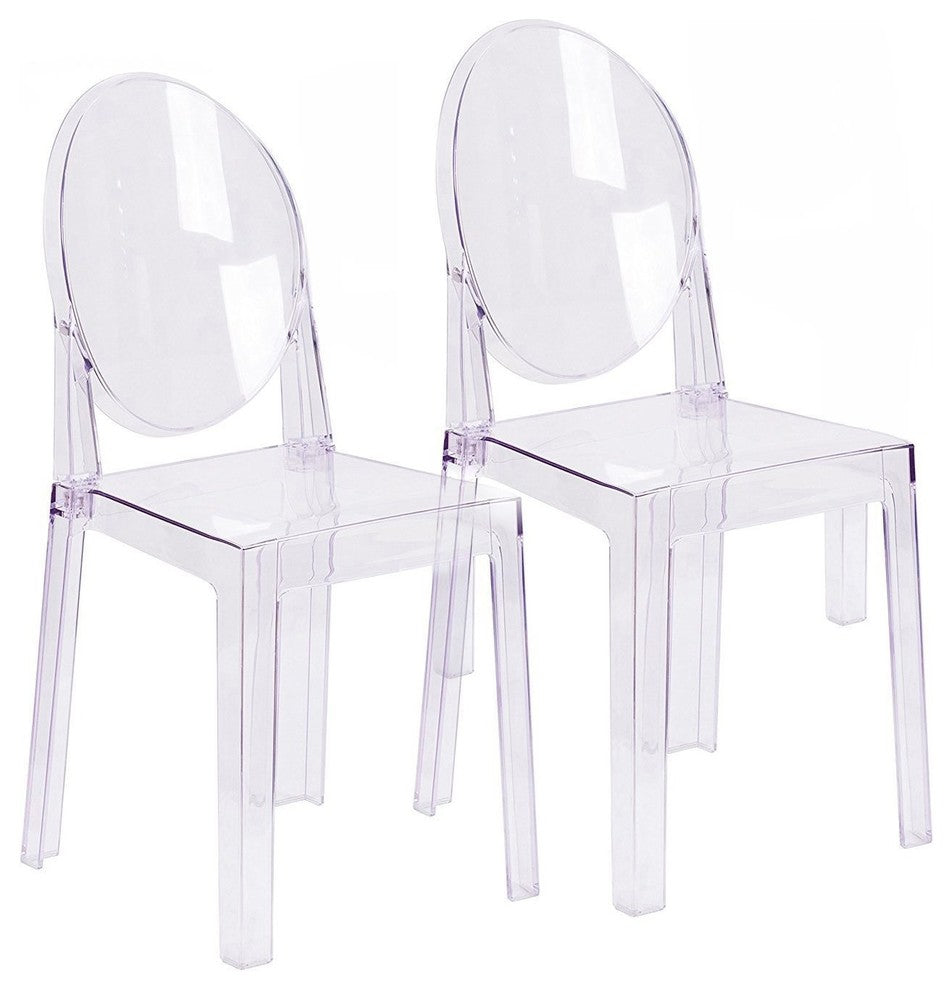 Set of 2 Larger Modern Ghost Style Plastic Side Chairs, Clear, Set of 2