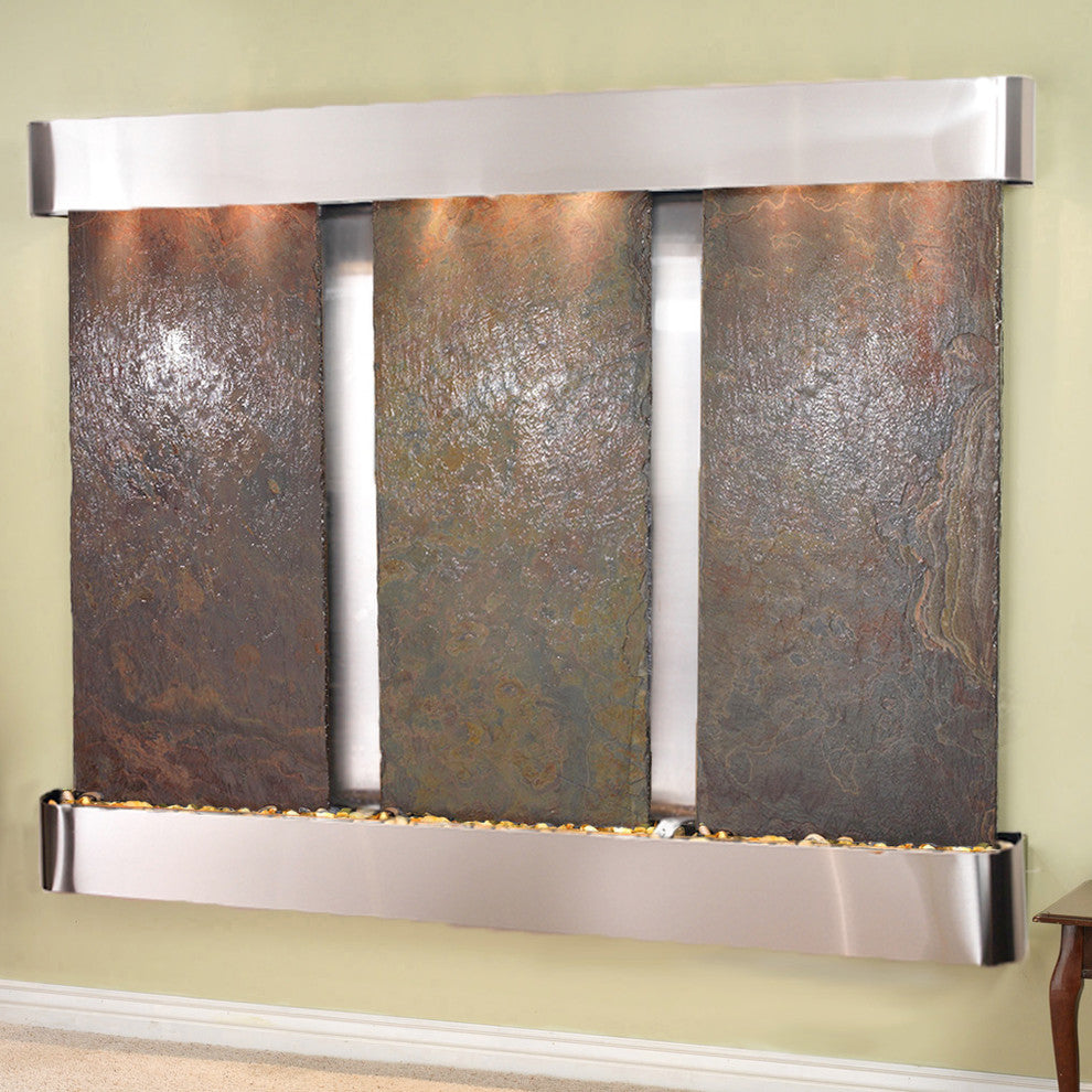 Deep Creek Falls Fountain, Multi-Color Slate, Stainless Steel, Round