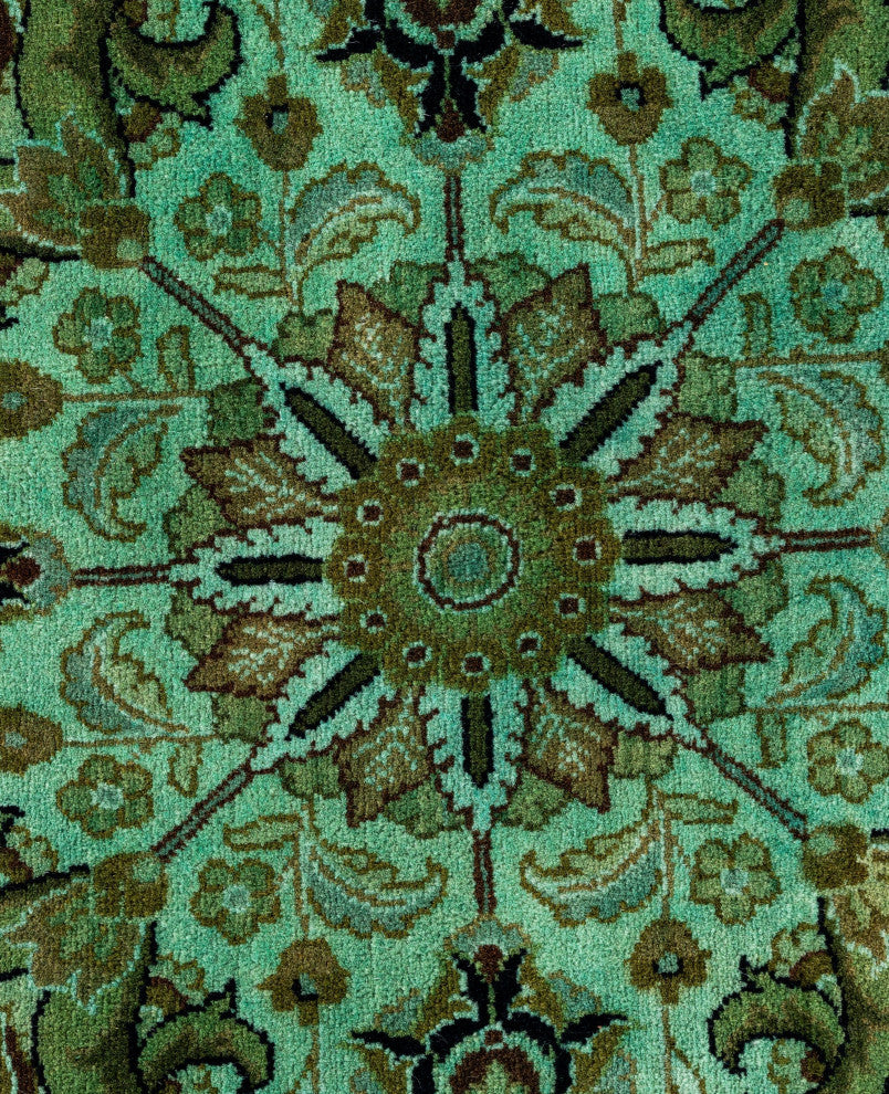 Overdyed One-of-a-Kind Hand-Knotted Area Rug Green, 9' 1" x 9' 1"