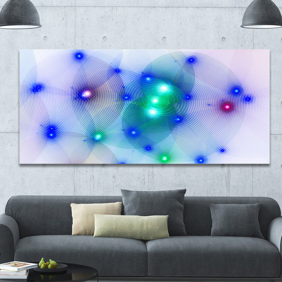Blue Fractal Lights in Fog, Oversized Abstract Canvas Art Print, 60x28