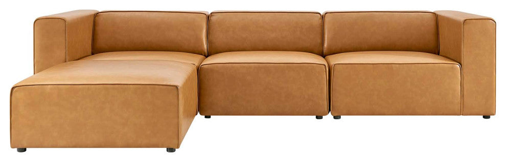 Mingle Vegan Leather Sofa and Ottoman Set, Tan