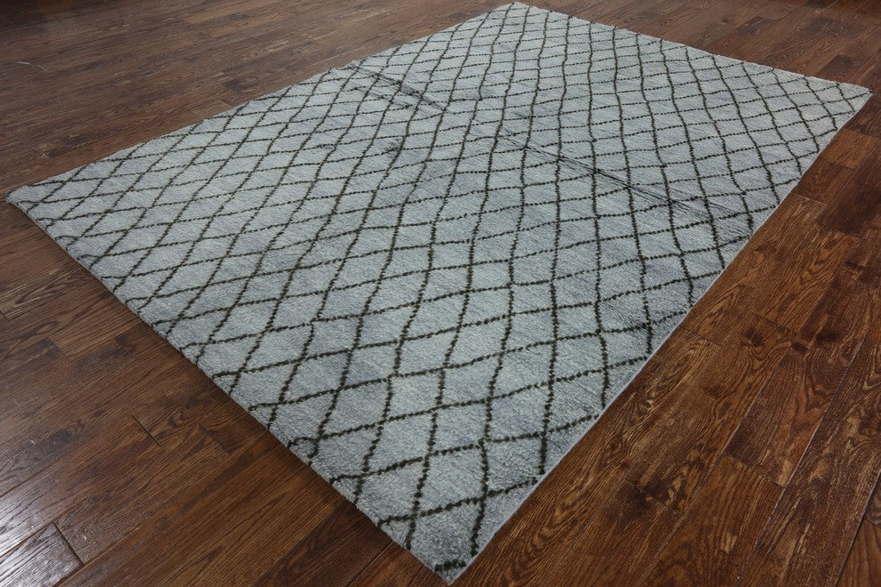 Moroccan Diamond Design 6'x9' Blue Hand Knotted Oriental Wool Area Rug