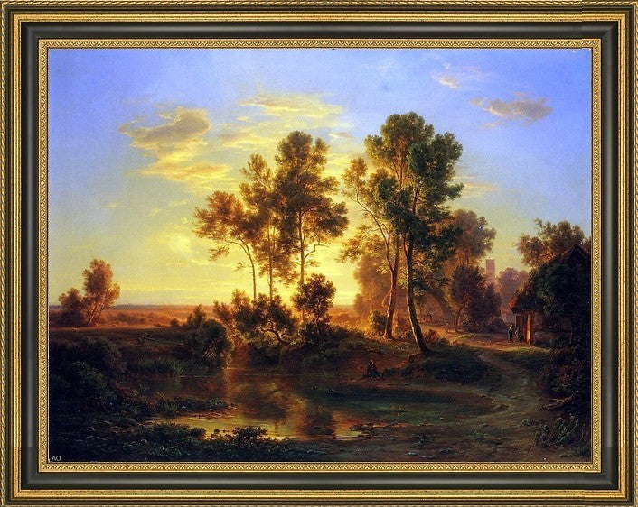 Christian Morgenstern a Landscape at Dusk Framed Premium Canvas Print, 18"x24"