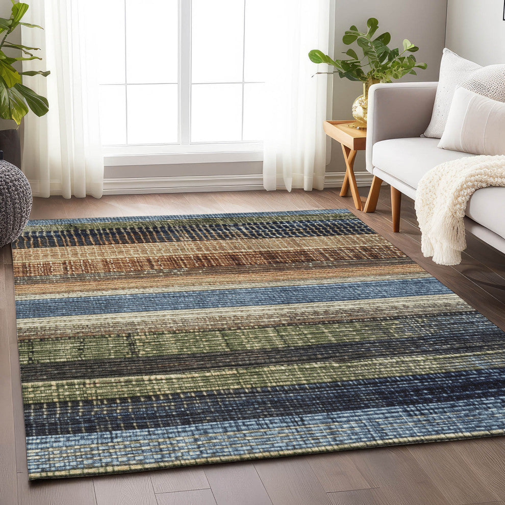 Machine Washable Indoor/Outdoor Chantille ACN1873 Blue 3' x 5' Rug