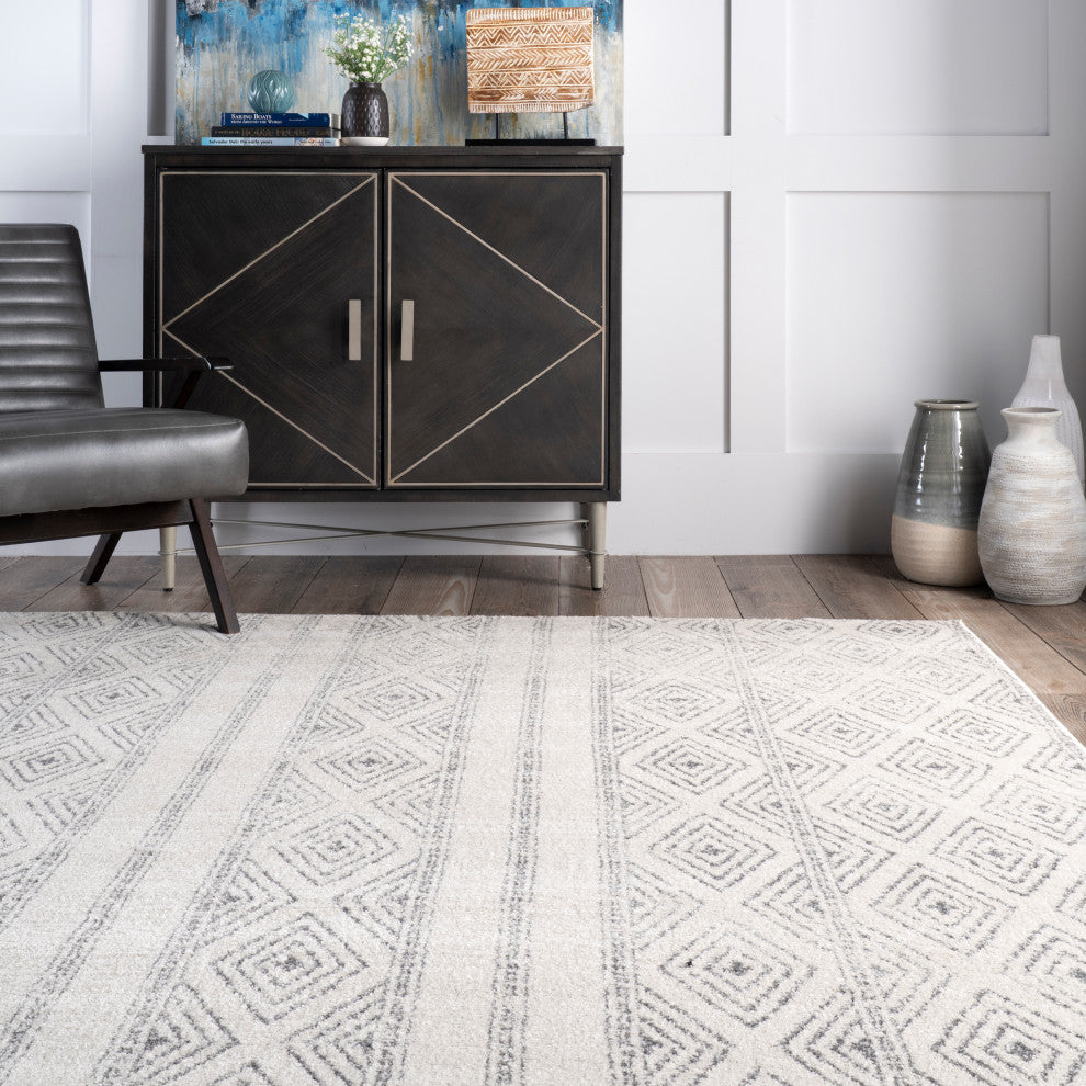 Nuloom Banded Bird's Eye Diamonds Area Rug, Grey 4'x6'