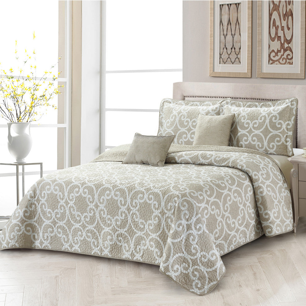 5 Piece Glena Gatework Bedspread, 90" X 90