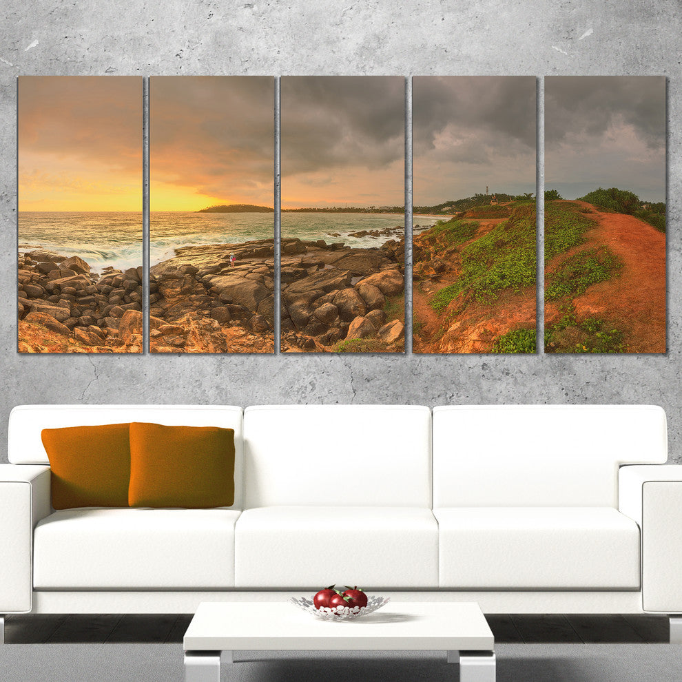 "Rocky Romantic Sri Lanka Beach" Oversized Beach Wall Art, 5 Panels, 60"x28"