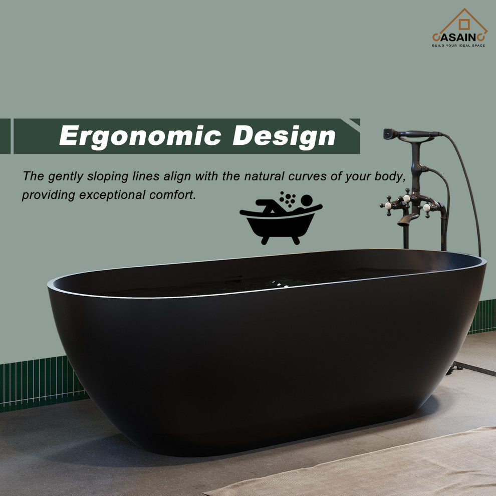 59in Solid Surface Freestanding Bathtub in Matte Black, 59in