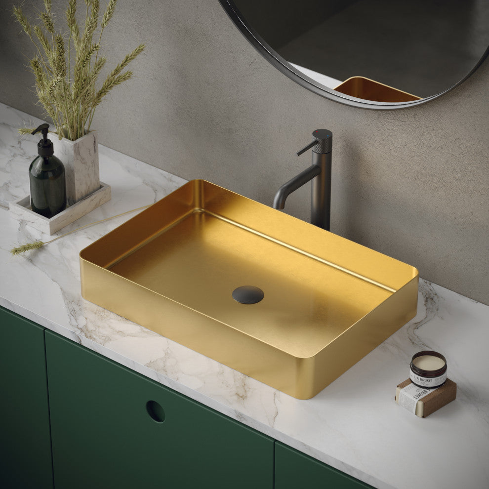 Karran Cinox Stainless Steel Rectangular Vessel Sink, Gold