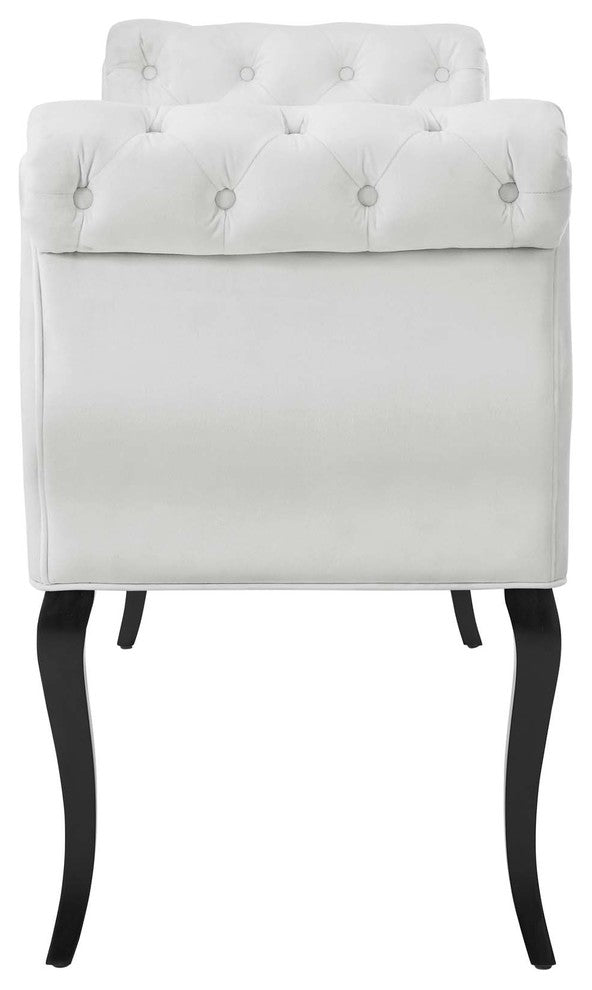 Modern Tufted Accent Chair Bench, Velvet White