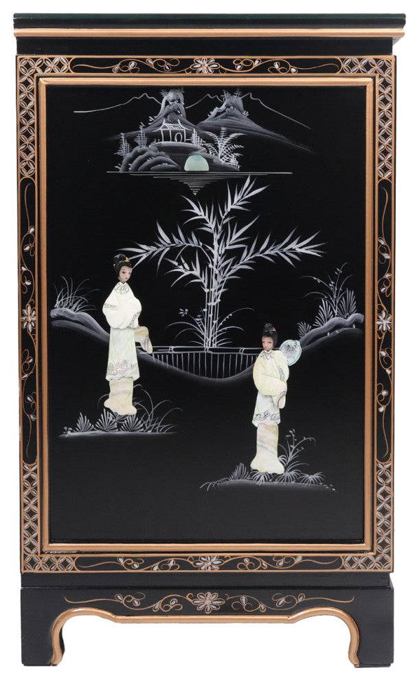 Shiny Black and Pearl Inlaid Oriental Dresser With 4 Drawers
