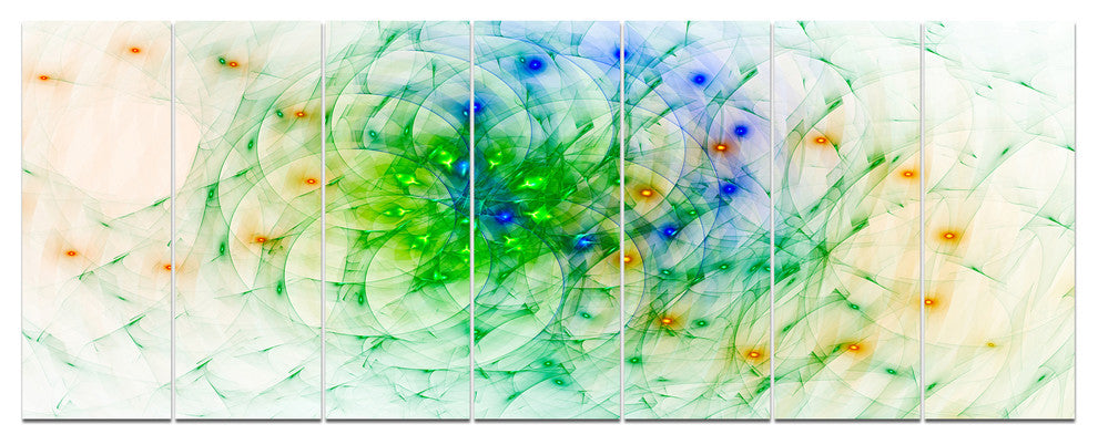 Green Outline of Fractal Colors, Abstract Wall Art Canvas, 83"x32", 7 Panels