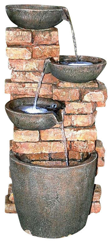 4 Bowls on Brick Wall Fountain