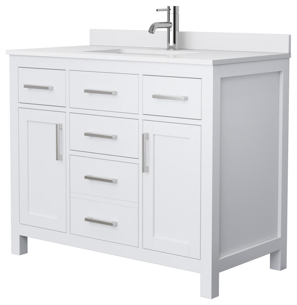 Beckett 42" White Single Vanity, White Cultured Marble Top