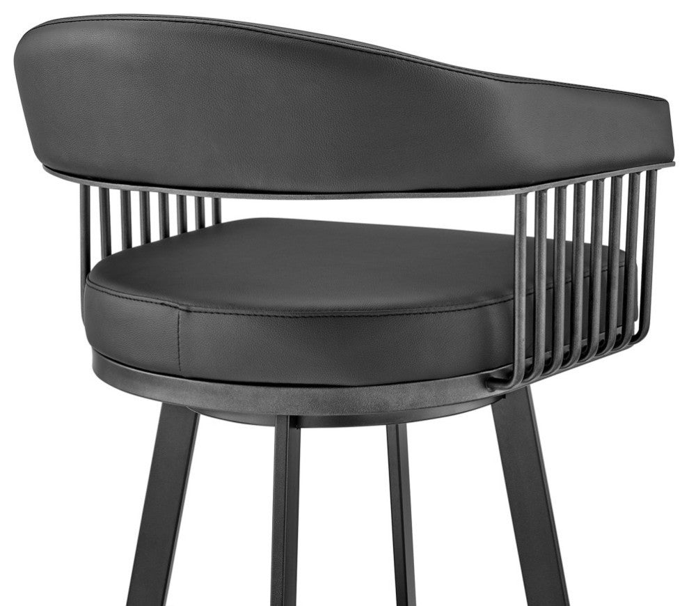 Chelsea 30" Bar Height Swivel Bar Stool, Black Finish and Black Faux Leather