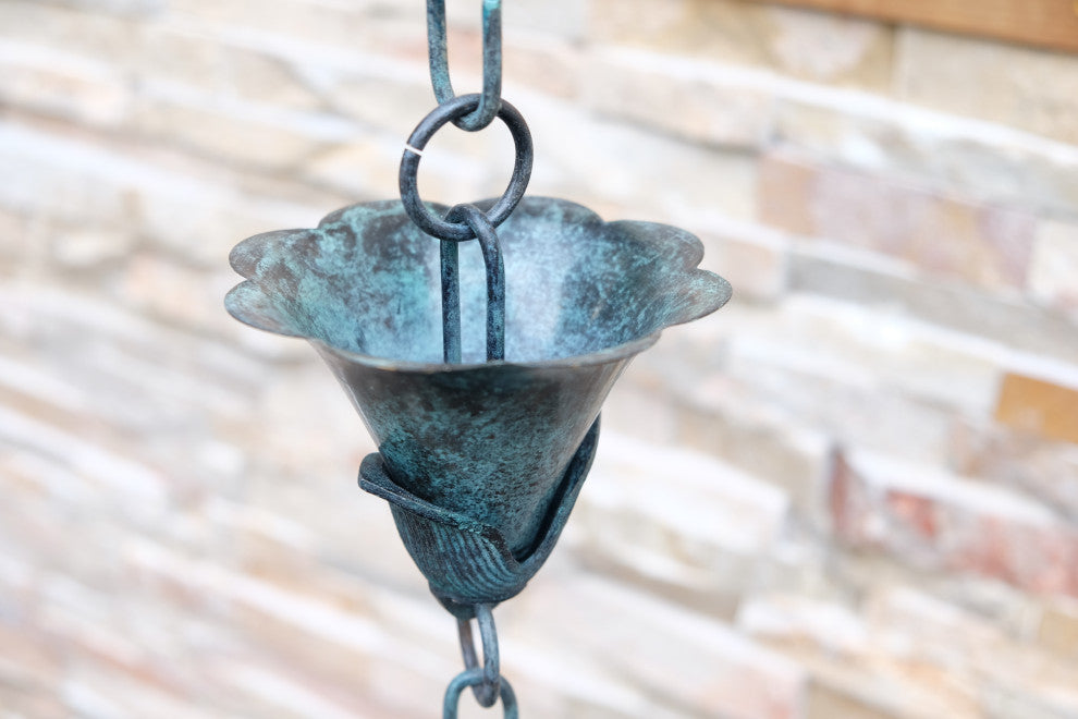 Patina Kanji Cups Rain Chain With Installation Kit, 10 Foot