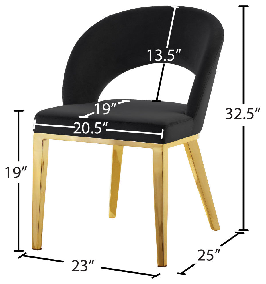 Roberto Velvet Upholstered Dining Chair, Black, Gold