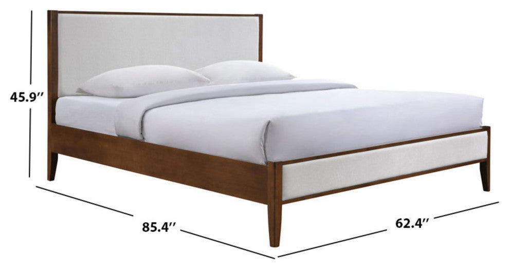 Safavieh Couture Giuliano Channel Tufted Bed, Ivory/Walnut, Queen