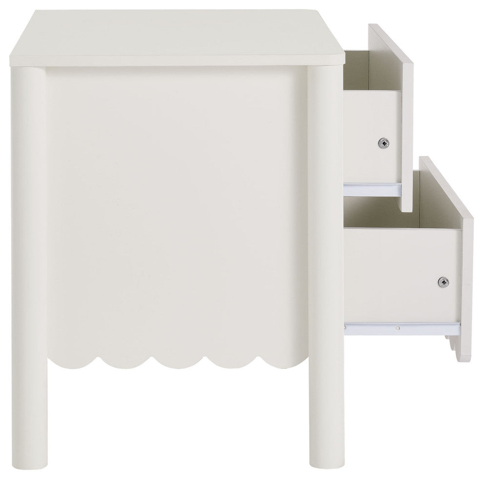 Emmeline Scalloped 2-Drawer Nightstand, White