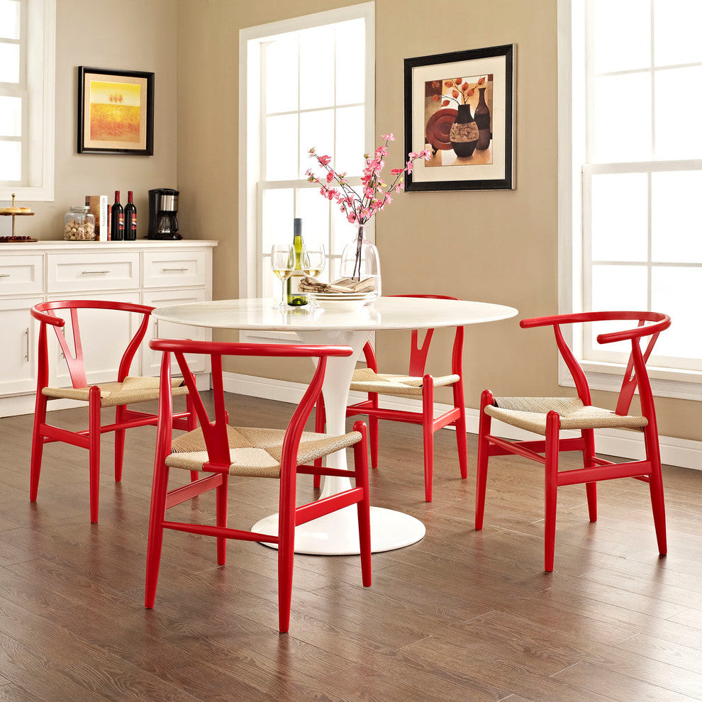 Modern Red Amish Dining Armchair Set of 4