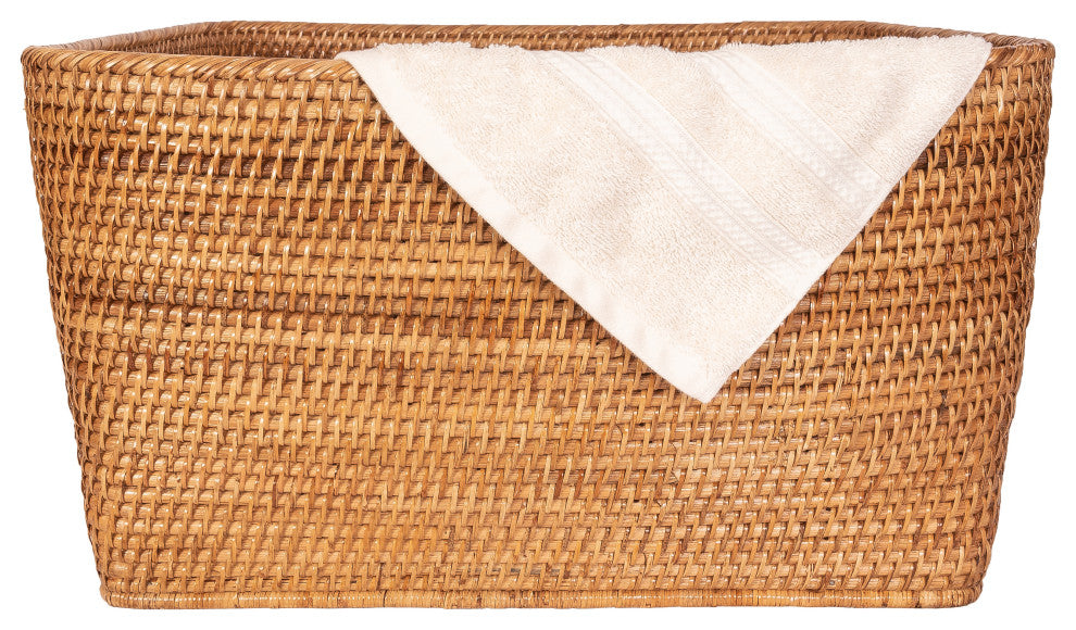 Saboga Home Family Basket With Cutout Handle, Honey Brown, 24"x20"x13"