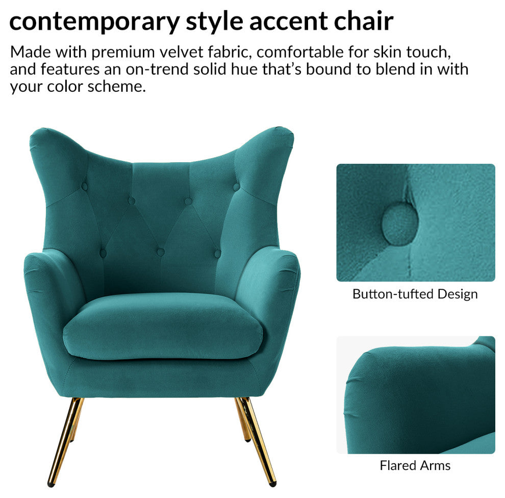 Tufted Accent Chair With Golden Legs, Blue