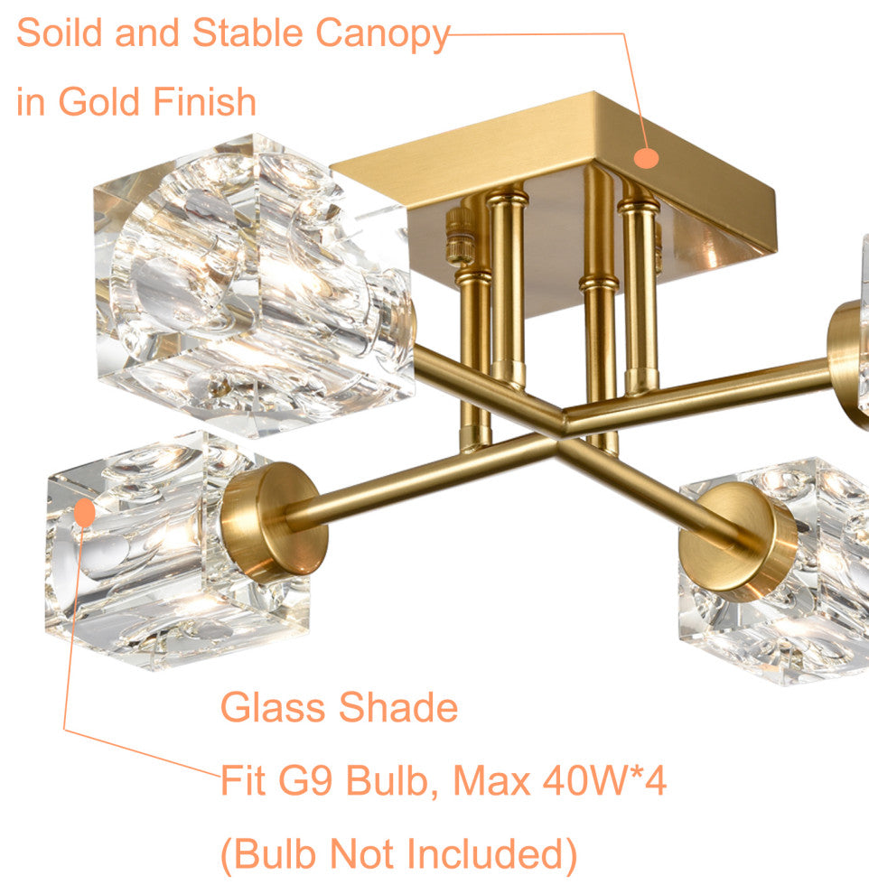Gold Sputnik Ceiling Light Chandeliers 4-Light
