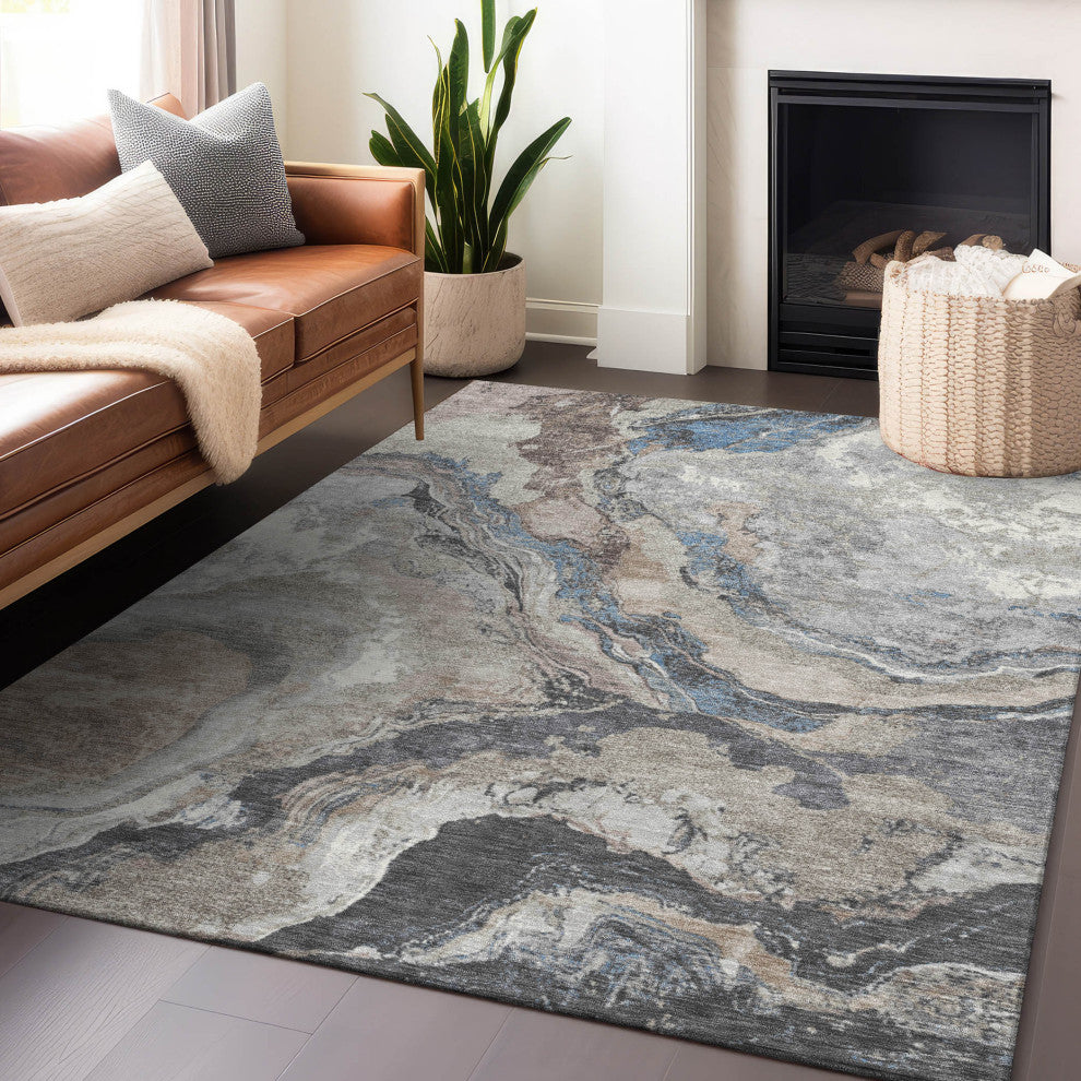 Machine Washable Indoor/Outdoor Chantille ACN1908 Taupe 5' x 7'6" Rug