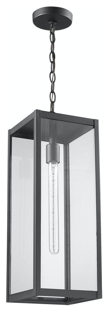 Modern 1 Light outdoor aluminum hanging porch pendant in black