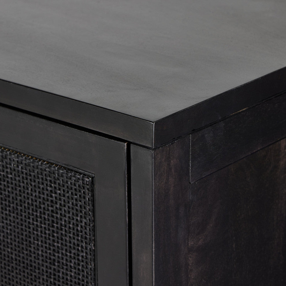 Caprice Bar Cabinet Black Natural Cane, Black Wash Mango, Gunmetal