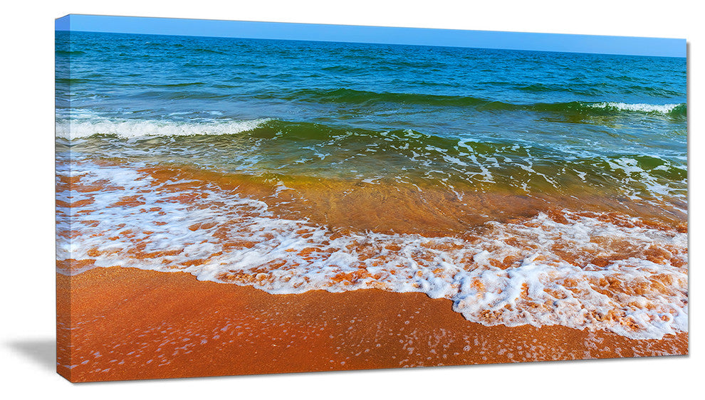 "Summer Seashore With White Waves" Modern Beach Canvas Art Print, 32"x16"